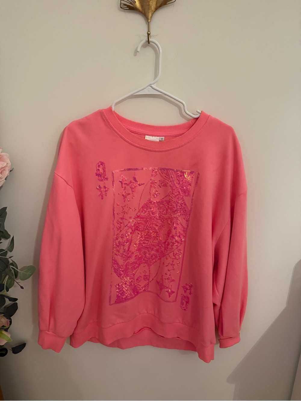 Queen of Sparkles Hot Pink card crew neck